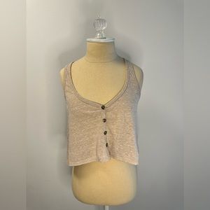 Beige Knit Button Down Crop Top